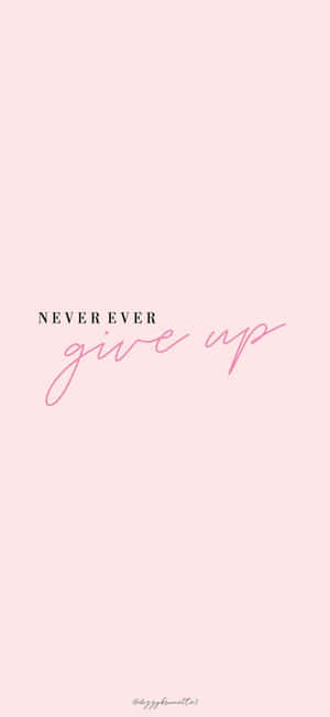 粉紅色背景，帶有黑色和粉紅色字體嘅短語 never ever give up。