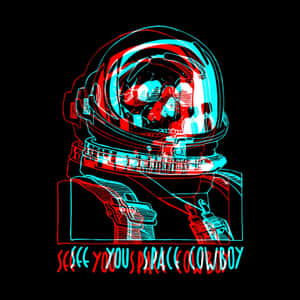 紅色和青色霓虹太空人頭盔圖形，帶有「see you space cowboy」文字。