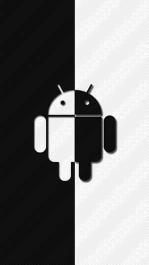 Android 機械人圖示從中間分割，黑白各半。