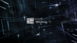 Windows 10 標誌在未來主義的數位環境中，帶有二進制代碼和發光線條。