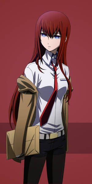 紅髮藍眼的動漫女孩，穿著校服和米色外套。