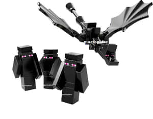 三個終界使者及一個Minecraft龍玩具，眼睛為紫色。 — 龍 壁紙