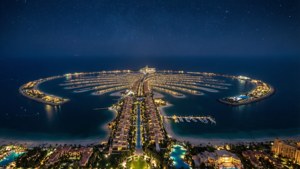 棕櫚島夜間照明，星空和海洋
