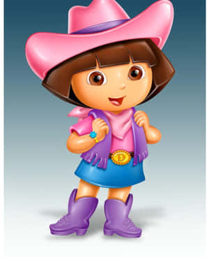 Dora the Explorer 穿著牛仔裝開心微笑。