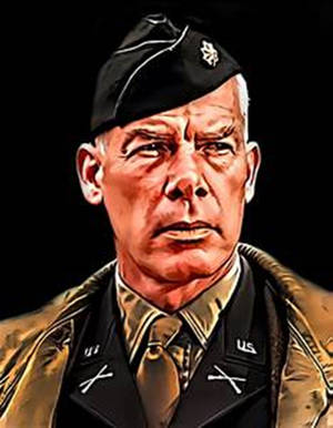 一位身穿制服、表情嚴肅的美國陸軍軍官在黑色背景下的肖像。 — 荷里活 GIF 壁紙