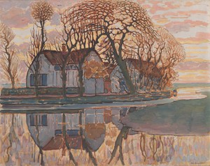 皮特·蒙德里安創作的《杜伊文德雷赫特附近的農場》，約1916年，布面油畫。下載這幅藝術作品作為桌面、平板或手機的高解像度壁紙。