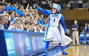 Duke Blue Devil吉祥物喺籃球比賽期間向粉絲揮手。