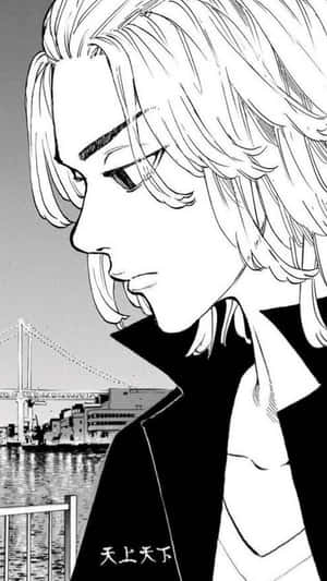 海濱橋旁的黑白動漫角色 — Mikey 東京復仇者 GIF 壁紙