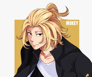 動漫角色Mikey，金髮，身穿黑色外套，微微一笑。 — 東京卍復仇者 壁紙