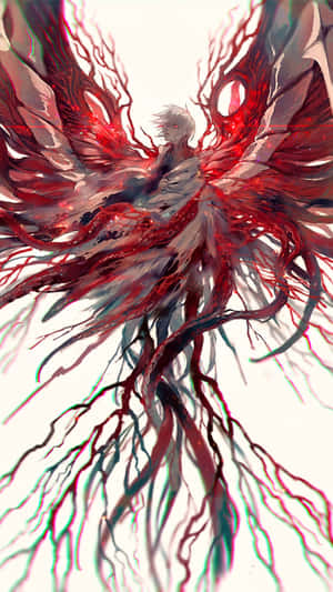 動漫天使，紅色血翼，白色背景 — 唯美花朵動圖 壁紙