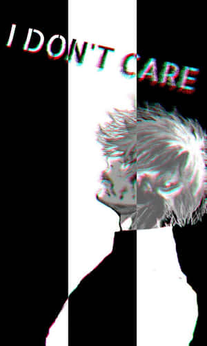帶有尖刺頭髮和故障效果的動漫角色，文字 I DON'T CARE
