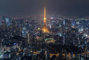 夜晚的東京塔與下方的城市燈光 — 東京 壁紙