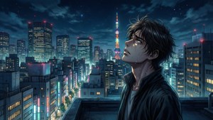 瀧在夜晚凝望東京天際線 — 你的名字 GIF 壁紙