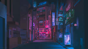夜晚霓虹燈照亮嘅東京小巷，發光招牌同行人剪影。 — 東京 壁紙