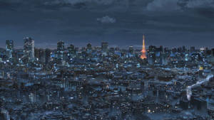 夜晚東京城市景觀，發光建築物同東京塔喺黑暗天空下。