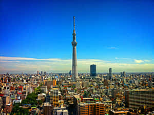東京晴空塔在晴朗的藍天下，聳立於密集的城市景觀之上。 — 東京卍復仇者 壁紙