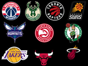 黑色背景上的九個NBA球隊標誌集合