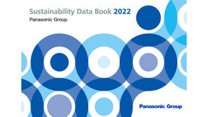 Panasonic Group 2022 年可持續發展數據手冊封面，帶有藍白圓形圖案。