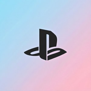 PlayStation標誌在藍色到粉紅色的漸變背景上。
