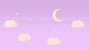 粉紫色夜空，有月亮雲同星星 — 萌 壁紙