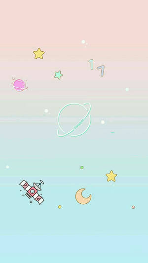 柔和太空場景，卡通行星、星星和衛星。 — 星星 壁紙