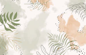 帶有水彩背景和線繪葉子的植物插圖。 — 米色 壁紙