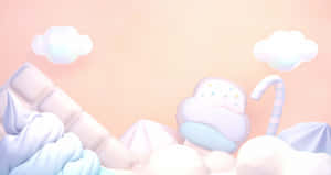 在甜美夢幻的天空中漂浮的粉彩甜品和雲朵。 — 糖果 GIF 壁紙