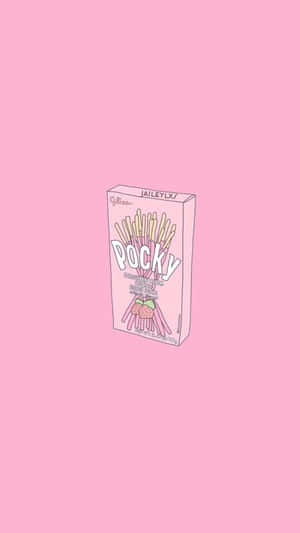 粉紅色Pocky零食盒插圖，置於純色粉紅背景上。 — 粉紅動漫美學 壁紙