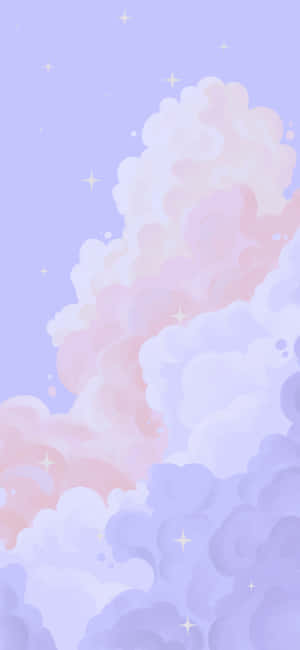 夢幻天空插圖中帶有星星的柔和粉彩雲朵。 — OnePlus Ace 壁紙