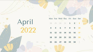 2022年4月月曆，帶有花卉設計元素。