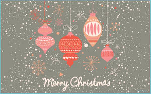 粉紅色和紅色的聖誕裝飾掛在飄落的雪中，帶有「Merry Christmas」文字。