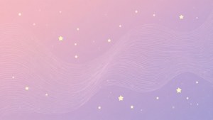 波浪線條和星星漂浮在粉彩粉紅和薰衣草漸變的天空中。