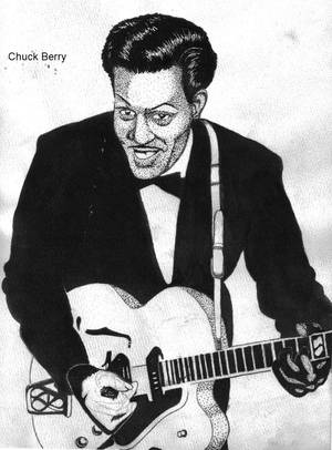 Chuck Berry穿著燕尾服彈奏電結他的插圖