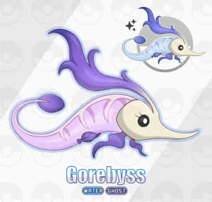 Gorebyss 一隻紫色和白色幽靈水屬性寶可夢，擁有流動的鰭和長尾巴。