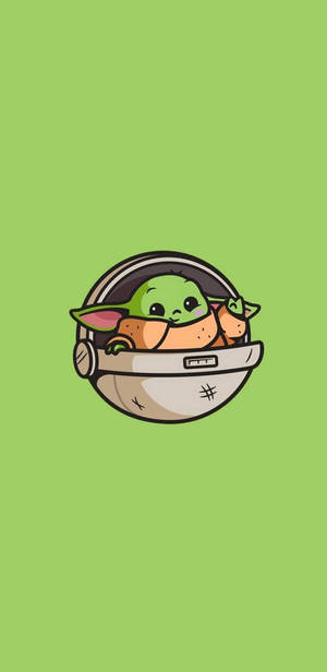 Baby Yoda 在太空船艙中，綠色背景。
