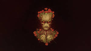 Groot 在黑暗背景中帶有紅玫瑰和發光眼睛 — 妖精垃圾搖滾 壁紙