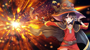 動漫女巫施展魔法咒語，帶有發光粒子和燦爛光芒。