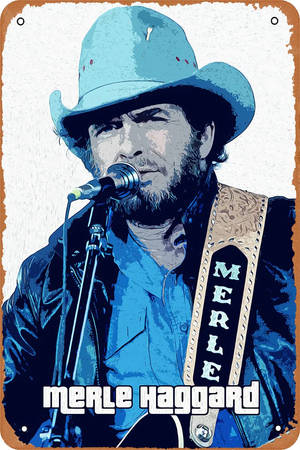 Merle Haggard 用咪高峰同結他帶表演。