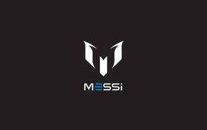 白色 Messi 標誌，帶有風格化 M 同藍色點綴，喺黑色背景上。