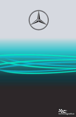Mercedes-Benz 標誌搭配發光的青綠色動態線條，背景為漸變色。