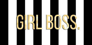 粗體金色文字 'GIRL BOSS.' 位於黑白垂直條紋上。