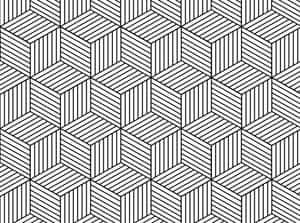 帶有平行線的3D立方體黑白幾何圖案。 — 黑白 壁紙