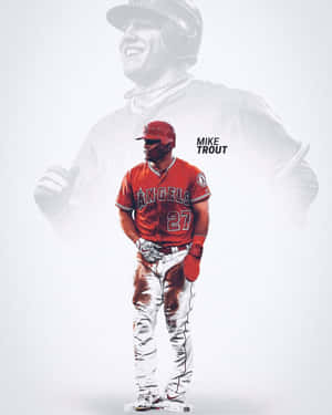 棒球運動員 Mike Trout 身穿天使隊球衣，背景有歡樂的雙重曝光效果。 — 棒球 壁紙