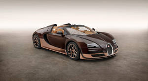 棕色和銅色Bugatti Veyron Grand Sport敞篷車，配備棕褐色皮革內飾，在混凝土地板上。