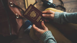 手持俄羅斯護照，附近有旅行裝備的人。 — 旅行 壁紙