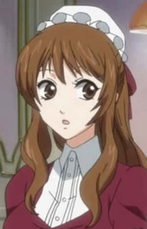 棕色頭髮、表情驚訝的動畫女僕女孩。 — Galaxy Tab Active5 壁紙