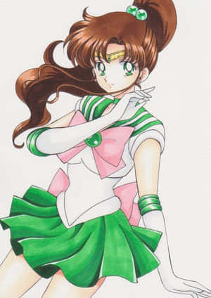 穿著綠色和粉紅色水手服的動漫角色，雙手交叉擺姿勢。 — 美少女戰士 壁紙