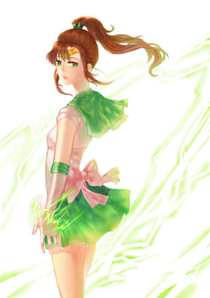 穿著綠色和粉紅色服裝、散發著魔法能量的動漫女孩。 — 美少女戰士 壁紙