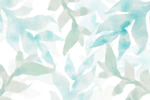 白色背景上柔和藍綠色調的水彩葉片圖案