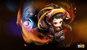 動漫遊戲角色以火焰和魔法效果戰鬥。